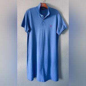 RALPH LAUREN Iconic Knee Length Pique POLO Shirt Dress | Campus Blue Womens XL